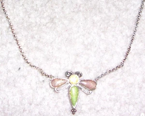 VTG CAROLYN POLLACK RELIOS PINK GREEN DRAGONFLY PENDANT 925 SILVER NECKLACE - Picture 1 of 4