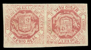 VENEZUELA 1869 Coat of Arms ½r lilac rose Sc# 19b MH tête-bêche - POSTAL FORGERY - Picture 1 of 2