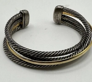 Twisted Cable 4 Strand Cuff Bracelet 2 Tone Minimalist Modern Classic Look - Picture 1 of 5