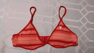 Bralette Playboy By Pacsun Rojo Rosa Rayas Logo Conejito Talla S Mujer Ajustable Foto 1 de 4