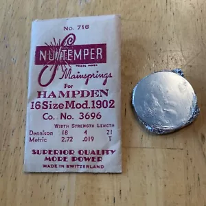 NuTemper Hauptfeder #718 für Hampden 16 Größe #1902 Nr. 3696 18x4x21/2,72x.019xT - Bild 1 von 2