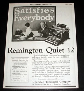 1923 OLD MAGAZINE PRINT AD, REMINGTON QUIET 12 TYPEWRITER, SATISFIES EVERYBODY! - Picture 1 of 1