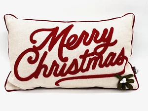 Hallmark Merry Christmas Felt Mistletoe Embroidered Linen Cotton Mix Pillow - Picture 1 of 12