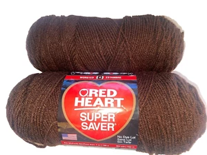 Lot of 2 Skeins. Red Heart Super Saver 100% Acrylic. Coffee. Weight: 13.9 oz - Picture 1 of 12