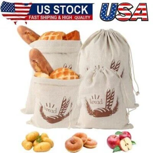Set of 4 Linen Bread Bags, Bread Bag with Drawstring, Bread Bag Storage Fresh - Picture 1 of 6