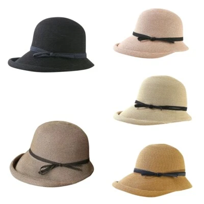 Cappello di paglia francese da donna cappelli da sole pieghevole estivo cappello da pescatore cappello da spiaggia/ - Immagine 1 di 4