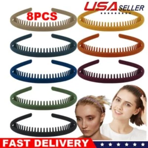 8Pack Plastic Headbands Teeth Comb Headbands Non Slip Hairbands Hair Accessories - Picture 1 of 13