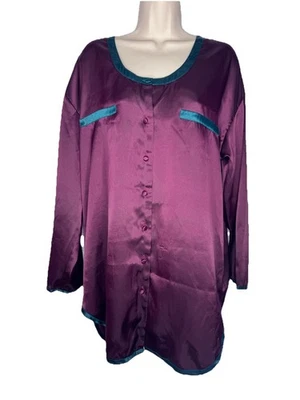 Camisa de noite Victoria’s Secret Gold Label cetim borgonha/azul-petróleo anos 90 M - Imagem 1 de 4