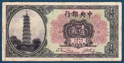 Banco Central de China (ND 1924) 10 centavos Foto 1 de 2