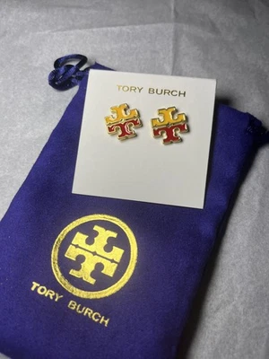 Aretes Tory Burch Kira Esmaltados Oro, Rojo y Amarillo Logo Nuevos con Etiquetas. Con bolsa antipolvo Foto 1 de 3
