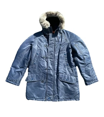 Vintage  Sears Jacket Coat Mens XL Fur Collar Parka Heavy Military 70s Blue VTG - Image 1 of 4