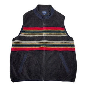 Pendleton Ridgeline Striped Fleece Warm Full Zip Vest Black & Red Mens Sz XL Vtg - Picture 1 of 5