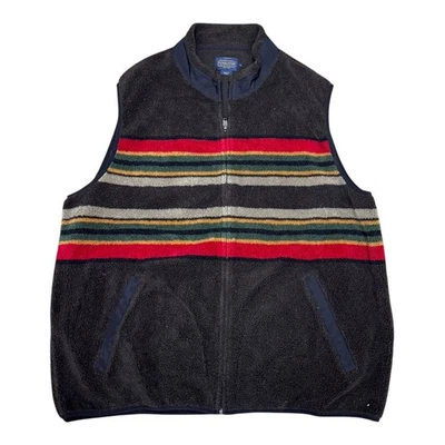 Pendleton Ridgeline Striped Fleece Warm Full Zip Vest Black & Red Mens Sz XL Vtg - Image 1 of 4