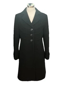 Anne Klein Wool Coat Winter Dress Lined Long Walker Knee Length Black Large - Picture 1 of 13