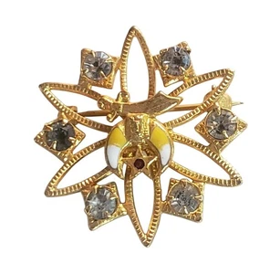 Shriners Rhinestone Gold Tone Pin Vintage Brooch - Picture 1 of 4
