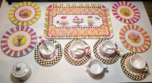 MacKenzie-Childs Pink Courtly Check Tea Party Tea Set 19 piece READ - Picture 1 of 15