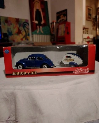 SCHUCO-VOLKSWAGEN BEETLE Con Roulotte - Modellino Auto Junior Line -Scala 1:43 - Immagine 1 di 4