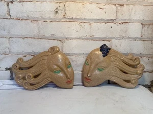 Ceramic Face Wall Hang X 2 - Green Eyes - 9” X  7.5” - Picture 1 of 8