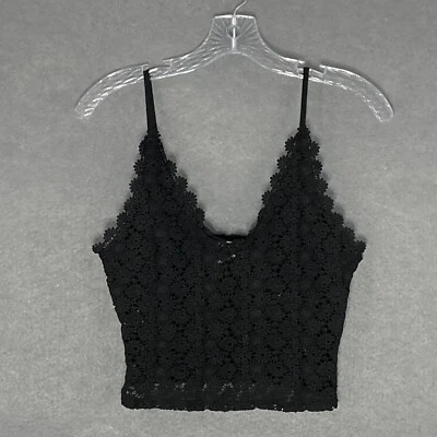 Top corto H&M para mujer talla M negro delicadas correas de encaje corte bajo cuello en V cami festival Foto 1 de 4