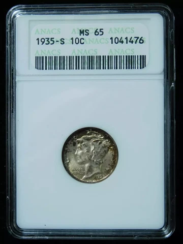 1935-S Mercury Dime - ANACS MS65 Cover