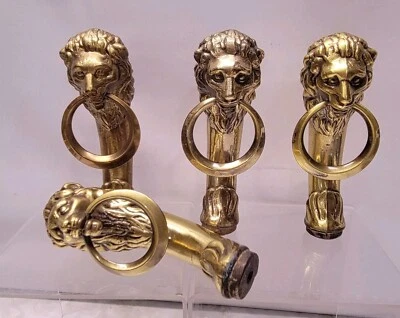 Brass Lion Heads Regency Style Curule Bench Curved Posts ~Italy~ Set Of 4 1950's - Image 1 of 4