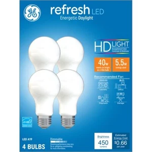 GE Refresh HD LED Light Bulb Medium Base Daylight 5.5W (40W Equiv), 4-Pack - Picture 1 of 5