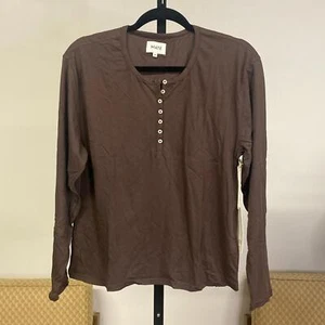 MATE the Label Organic Cotton Henley Long Sleeve Tee In Maple, SIZE M, NWT - Picture 1 of 7