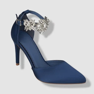 Journee Collection Women's Blue Loxley Rhinestone Strap Heels Shoes Size 10 - Picture 1 of 6