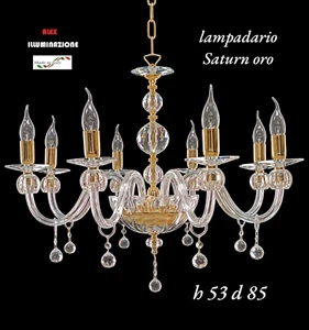 LAMPADARIO CRISTALLO 8 LUCI SATURN ORO SOSPENSIONE ARTIGIANALE ITALIANO - Foto 1 di 13