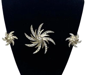 Sarah Coventry Vintage Starburst Rhinestones Evening Comet Brooch & Earrings Set - Picture 1 of 12
