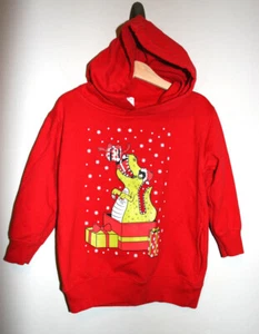 Boys Rabbit Skins Dinosaur T-Rex Christmas Hoodie Hooded Sweatshirt Red Size 4 - Picture 1 of 2