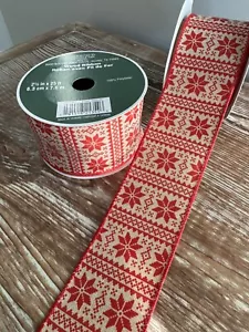 Red And Tan Nordic Design Ribbon Celebrate It 2.5 Inches Wide 25 Ft Long - Picture 1 of 4