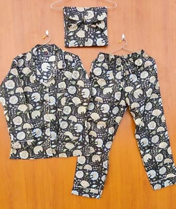 Indian PJ Set,100% Cotton Block Print Pajama Set, Night Wear, Bridal Pajama Set, - Picture 1 of 6