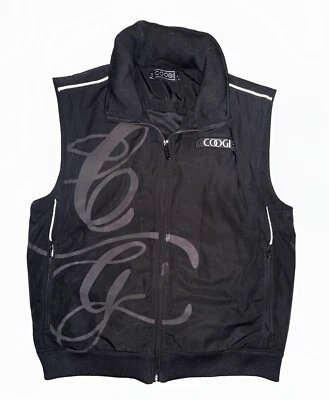 Men's Coogi Vest Large Black w Hidden Hood Zipper Embroidered Y2K Hip Hop - Image 1 of 4