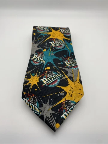 Detroit Pistons Vintage Neck Tie 90’s Retro Throwback Black Super Fan Wide Cover