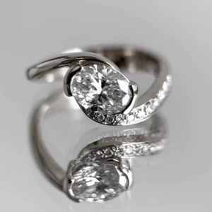 Engagement Ring Oval Cut Lab Created Diamond IGI 1.70 Ct 18k White Gold E F VS - Picture 1 of 10