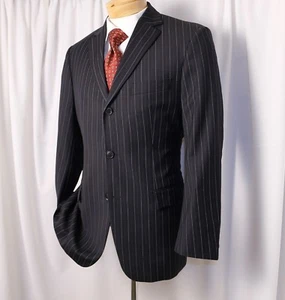 Abrigo Chaqueta Hombre HUGO BOSS Azul Negro Rayas Lana 3 Botones Talla 38 S - Imagen 1 de 11