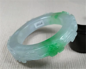 Brazalete de jadeíta tallado a mano verde hielo natural 43 mm - Imagen 1 de 10