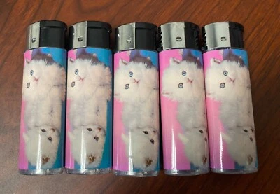 Vintage Kittens Lighters Set of 5 Electronic Refillable Butane Pink - Image 1 of 3