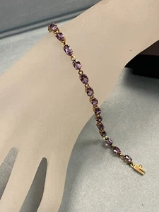 10K YELLOW GOLD OVAL 20 GENUINE AMETHYST 10CT. STONES TENNIS BRACELET 7 1/4" - Picture 1 of 9