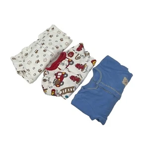 3 Baby Sleepers - Blue, White & Red, & Cream & Brown - Size 3 M & 0-3 Month PJs - Picture 1 of 8