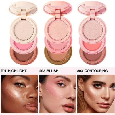 Waterproof 3In1 Matte Face Palette with Blush and Highlighter for Universal Z8 - Image 1 of 4