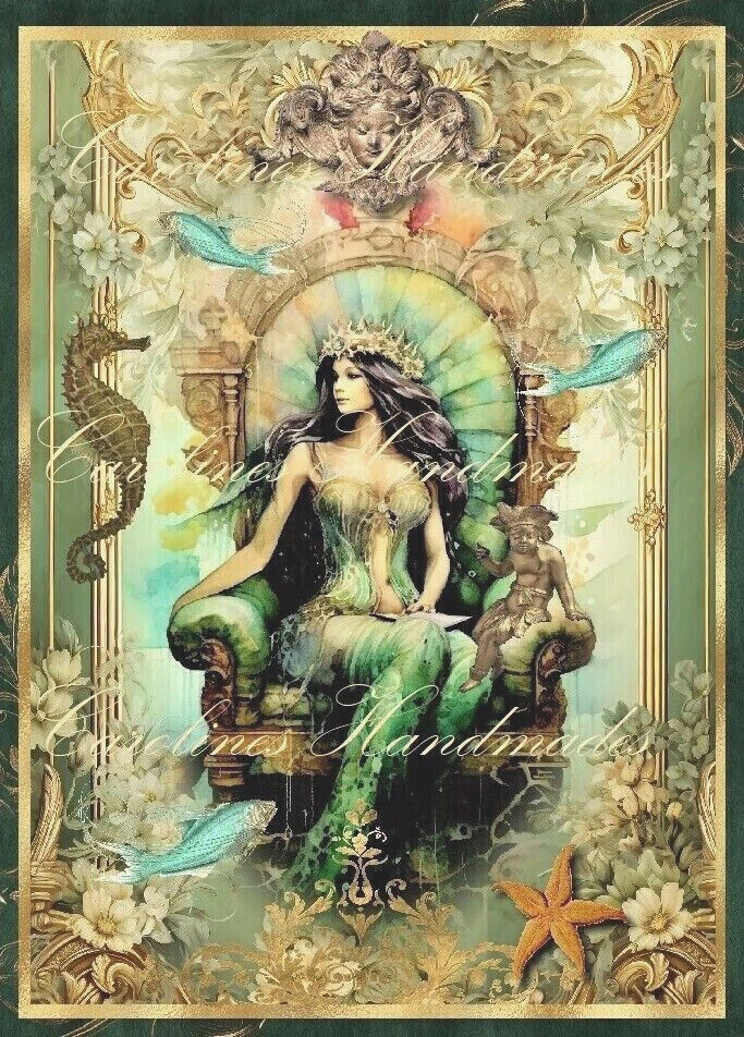 Bloque de edredón de tela de algodón de diseñador Mermaid Queen of the Sea multitamaño Foto 1 de 1