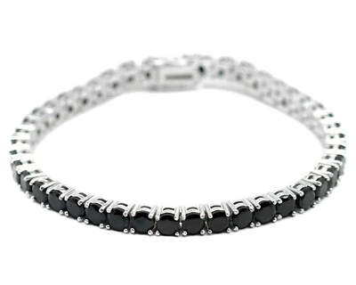 Pulsera de espinela negra natural de 4 mm de plata de ley 925 joyería de tenis nupcial  Foto 1 de 4