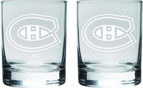 Montreal Canadiens Logo NHL Hockey Rocks Glass Set of Two 10 oz in Gift Box Cover