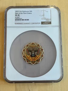 2022 Solomons Islands 2 oz Silver $5 Ram of the Third Chakra 3rd NGC PL 70 - Picture 1 of 2