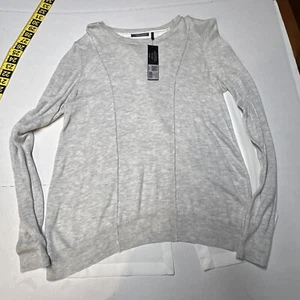 Daisy Fuentes Women's Size LargeGrey/White Mix Media Split Back Hi Low Sweater - Picture 1 of 12