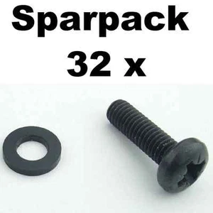 32 Sets Rackschrauben M6 x 20 Linsenkopf Schraube + Unterlegscheiben schwarz NEU - Bild 1 von 3