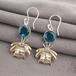 Round Apatite 925 Silver Daughter Delicate Fine Party Wear Drop Dangle Earrings - Picture 1 of 9