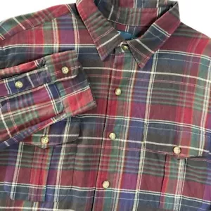 Polo Ralph Lauren Flanellhemd Herren XL dunkelrot grün kariert Pattentaschen L/S - Bild 1 von 8